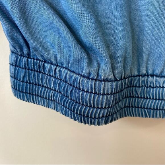 BNCI blue chambray tie front embroidered studded short sleeve boho western top M - Picture 6 of 13